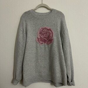 Hollister Gray Sweater with Pink Rose